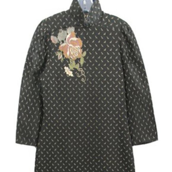 Vintage Cheongsam Embroidered Black Dress Satin XS/S - Picture 2 of 7